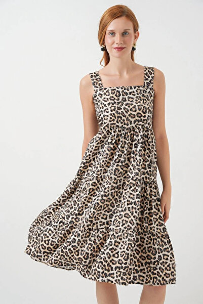 nedo7 Patterned Strap Midi Dress 2577 - C. Brown