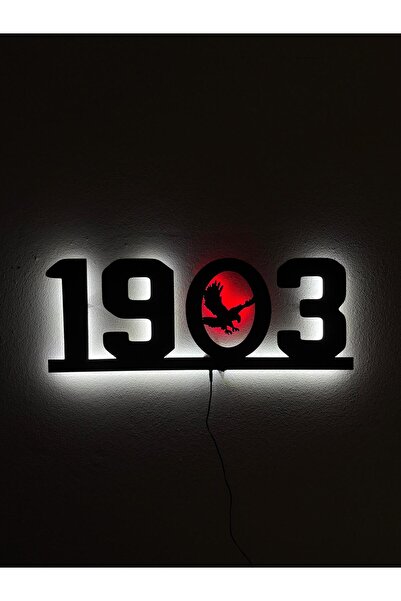 sem concept Ledli 1903 Taraftar Siyah Beyaz Kartal Tablo, Ahşap Beşiktaş Gece...