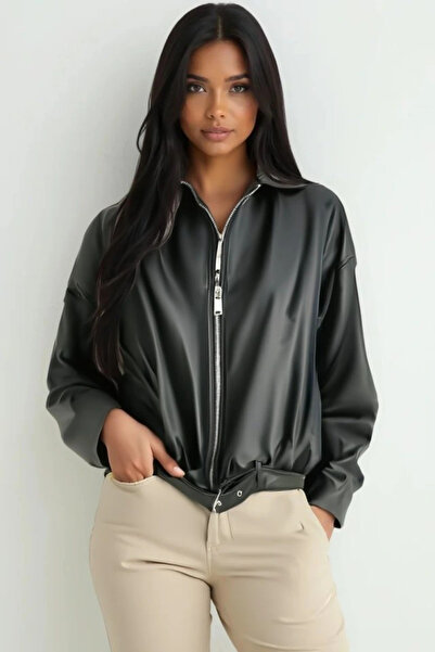 nedo7 Belt Detailed Leather Jacket 1056 - Black