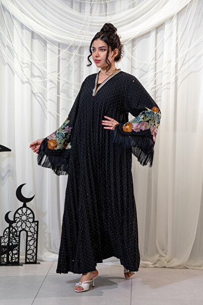 Hasnaa Abaya Elegant jalabiya with crystal embellishments on the fabric and e...