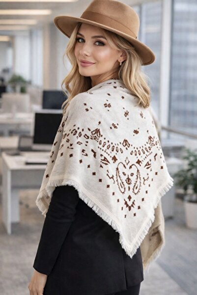 MARBERRY Πλεκτό σάλι με σχέδιο πέτρας καφέ Kujten Σάλι ώμου 100x90 cm