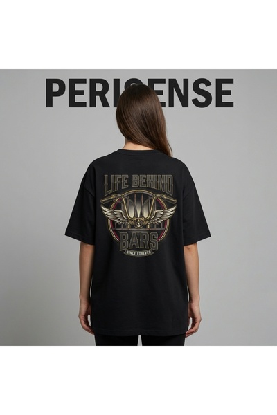 YRN COLLECTION تي شيرت للجنسين Life Behind Bars مطبوع من القطن الممشط الفاخر ...