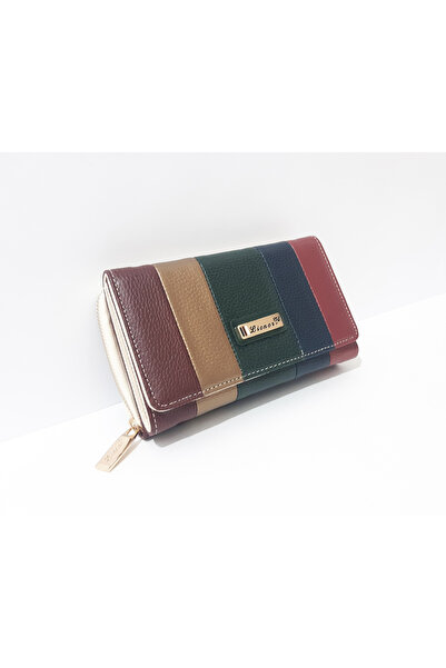 LİONER Women's Wallet 17X10X5 cm Stripe Pattern Leather Women's Wallet