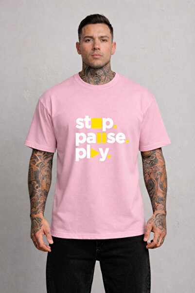 LORVEX T-Shirt Oversized Unisex 100% Cotton Comfortable Fit Stop Pause Printed