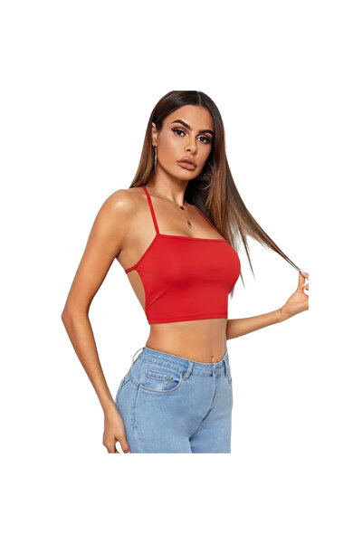 Bacio iç giyim Kadın Sırtı Açık Kırmızı Belden Bağlamalı Crop Büstiyer