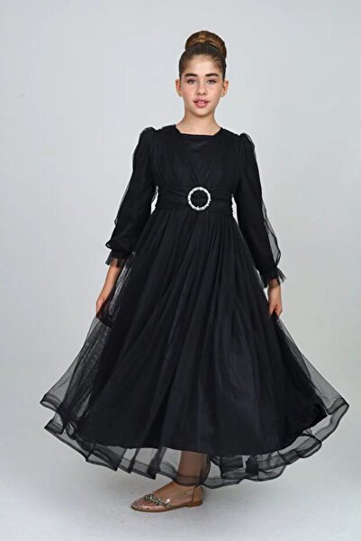 JOGCO Kız Çocuk Uzun Boydan Beyaz Tesettür Abiye Elbise