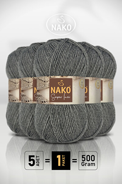 NAKO Süper İnci - 194 Orta Gri - 5'li Paket - 100gr/260m - El Örgü İpi - Atkı...