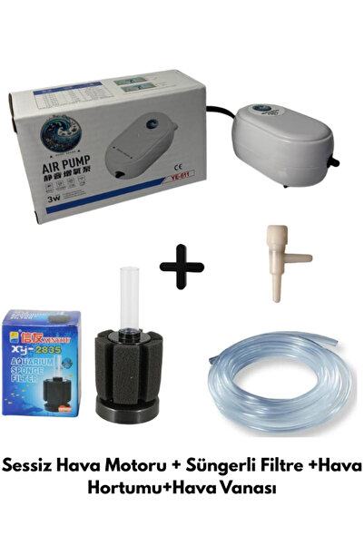 Poyel Decor Akvaryum Filtresi - Sessiz Hava Motoru - Hava Hortumu - Hava Vana...