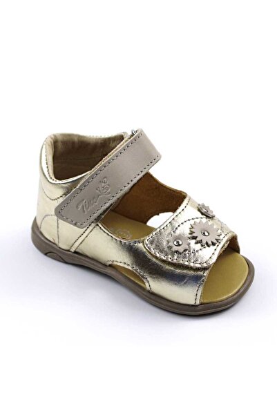 tino Sandale pentru copii , PRIMII PASI , din piele naturala 1829-CREM/AURIU