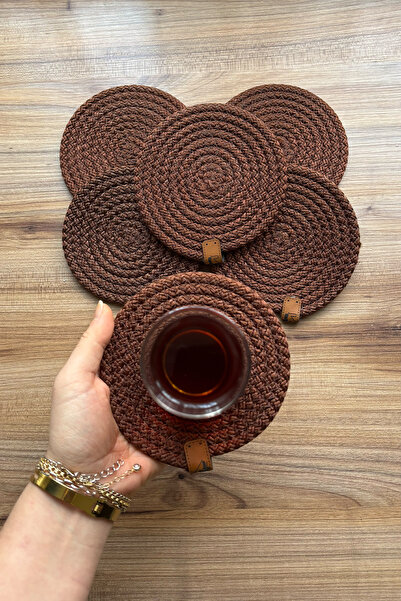 MS Glassware Dark Brown 6-Piece Coaster Set, Tea Coffee Cup Mug Candle Coaste...