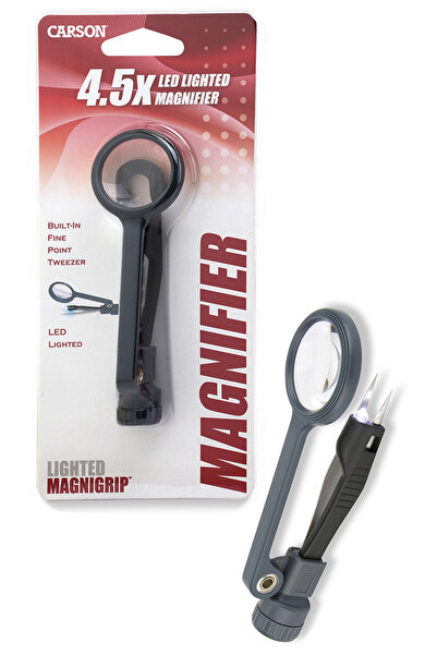 Carson مكبر MG-88 MagniGrip بإضاءة LED، تكبير 4.5x، مزود بملاقط دقيقة.