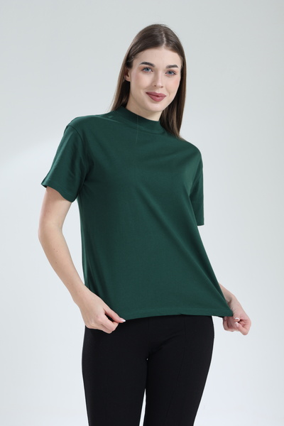 Tight Lady 100% органичен памук Дамска смарагдовозелена базова риза с ребрист...