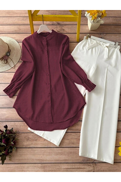 nedo7 Oval Cut Shirt with Cuff Cuffs - Burgundy