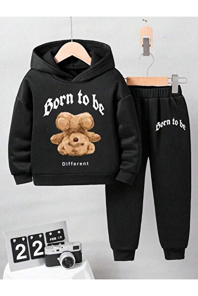 SVART WEAR Born to be Παιδικό Σετ Φόρμας με Στάμπα, Φούτερ με Κουκούλα και Σε...