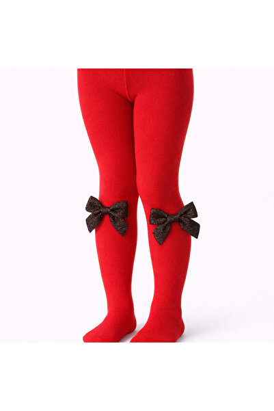 Lika Girl's Glitter Bow Detailed Pantyhose Red