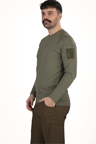 TAKTİK Uzun Kollu Yakasız Unisex Tişört Siyah | Cep Detaylı | Esnek Kumaş | O...