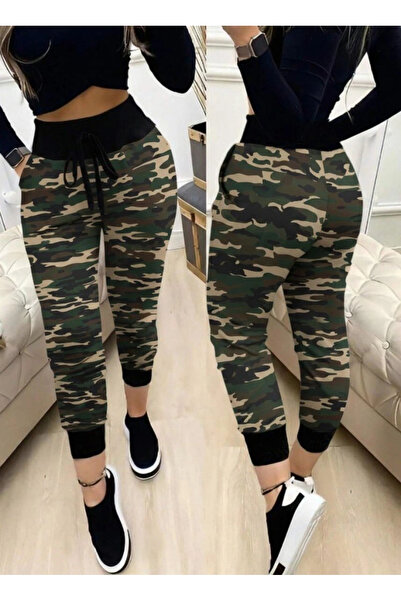 nedo7 Women's High Waist Lace-Up Patterned Two Thread Pants