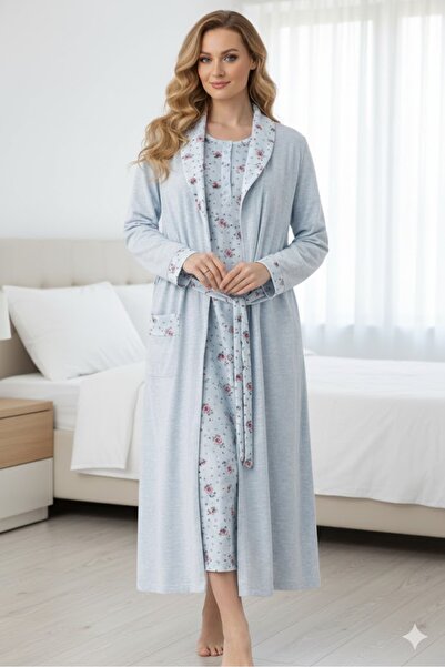 Lohusa Dünyasi Kadın Çiçekli Büyük Beden Lohusa Hamile Gecelik Sabahlık Takım...