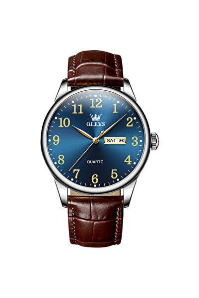 OLEVS Men's Watch Quartz Elegant Analog Luminous Indexes Date Leather Brown