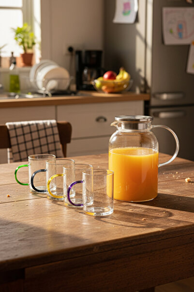 Amandus Detox - 5 Parça Vakumlu Çelik Kapaklı Sürahi Borosilikat Cam Sürahi B...