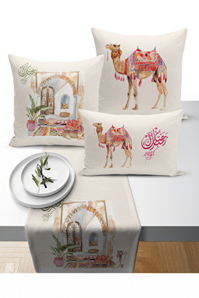 Bertille Home Ramazan Bohem Series 3-Piece Throw Pillow + 1 Runner Set Digita...