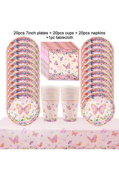 Choice 61pcs set Butterfly Disposable Tableware Set Paper Plate Cup Napkins P...