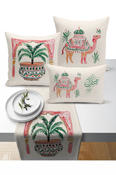 Bertille Home Ramazan Bohem Series 3-Piece Throw Pillow + 1 Runner Set Digita...