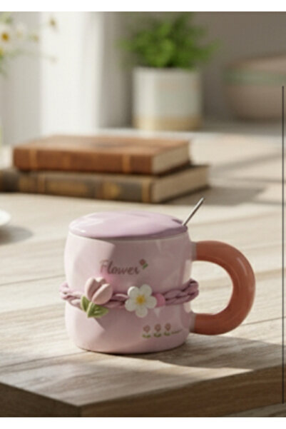 Bam Çiçek detay kapaklı tasarım mug