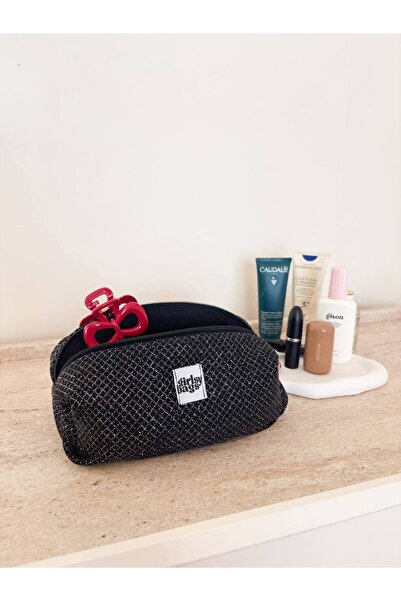 girlsybags Crna svetlucava torba za šminku, velika crna portfolija sa zatvara...