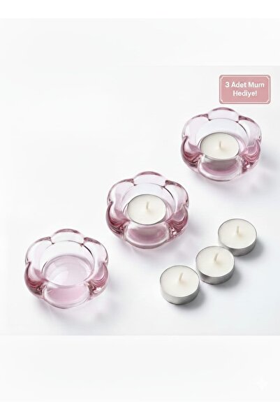PİNK DREAM Mumluk 3 adet + 3 adet mum hediye