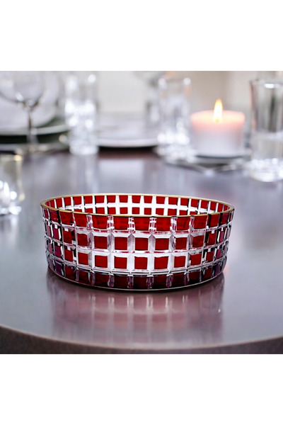 Glowvera Gold Edged Square Decor Cut Crystal Glass Salad Bowl 25 cm Diameter