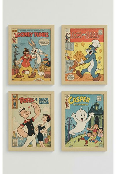 DüşlerÜlkesi 4’lü Nostaljik, Ahşap Çerçeve Tablo Seti