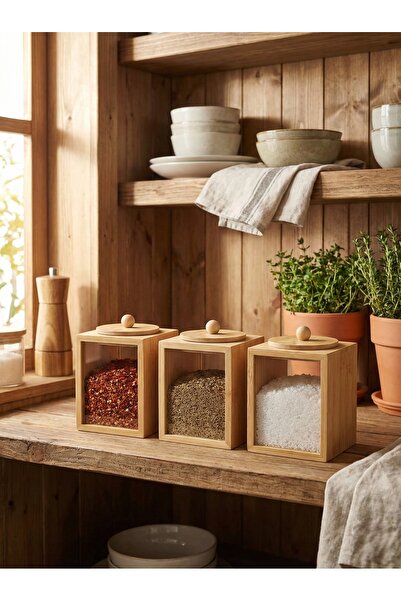 Le Paon 3-Piece Bamboo Spice Rack and Jar Set 1200 ml Kitchen Organizer