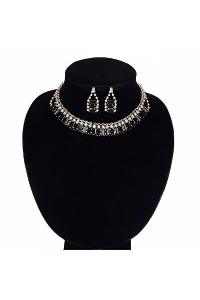 CRM Necklace and Earrings Set, PerfectVibe, Black-Gold