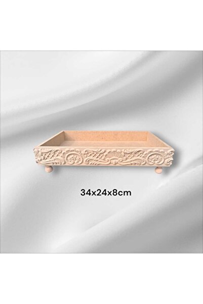 SEKAY AHŞAP Ham Ahşap Boyanabilir Çiçek Kabartmalı Desenli Ayaklı orta boy Di...