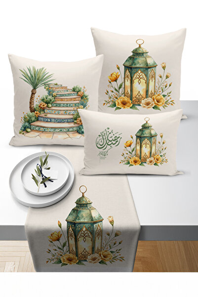 Bertille Home Ramazan Bohem Series 3-Piece Throw Pillow + 1 Runner Set Digita...