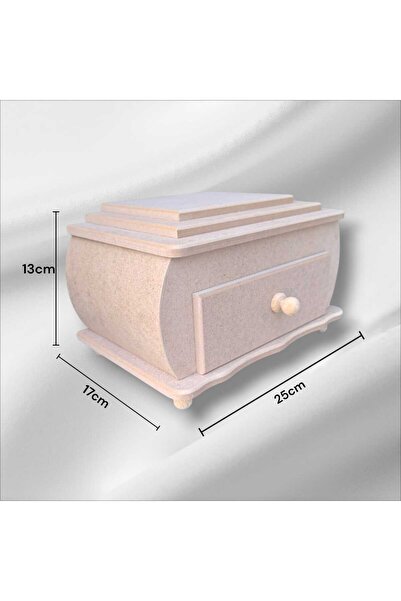 SEKAY AHŞAP Ham Ahşap 1 Çekmeceli Ayaklı Dekoratif Takı Kutusu