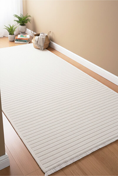 MELARİS HALI Yıkanabilir Pamuk Dokuma Kilim Doğal Kendinden Saçaklı Yolluk Ka...