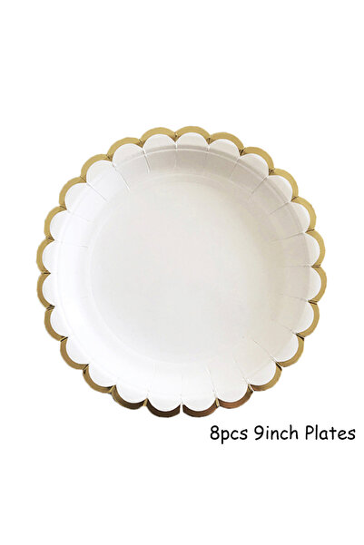 Choice12 طقم أدوات مائدة أبيض دائري للاستخدام مرة واحدة، 8 قطع، 9 بوصات، أطبا...