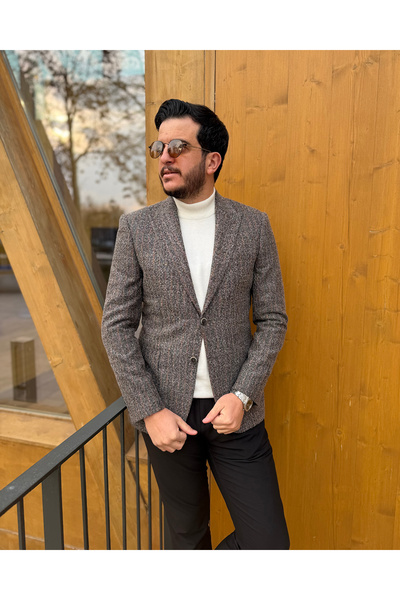 Avni Ceylan Men's Single Button Woven Blazer Jacket