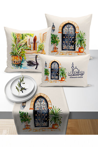 Bertille Home Ramazan Bohem Series 3-Piece Throw Pillow + 1 Runner Set Digita...
