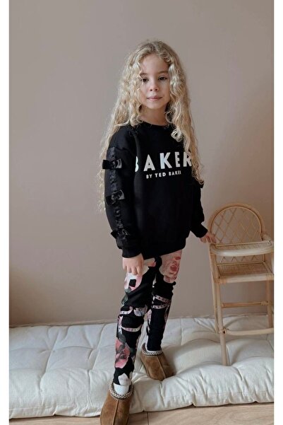 Patriko Момичешки комплект от суитшърт с розов десен и панделки и клинчета за...