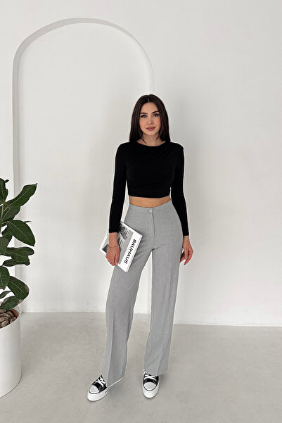 MİROR Kadın Yüksek Bel Bol Paça Kumaş Pantolon Ofis ve Günlük Şık Tasarım