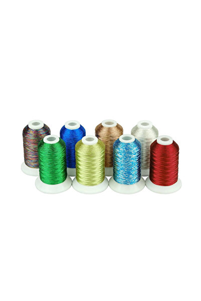 Simthread Embroidery Thread Set 8 Spools - 500 m, Metallic Christmas Colors