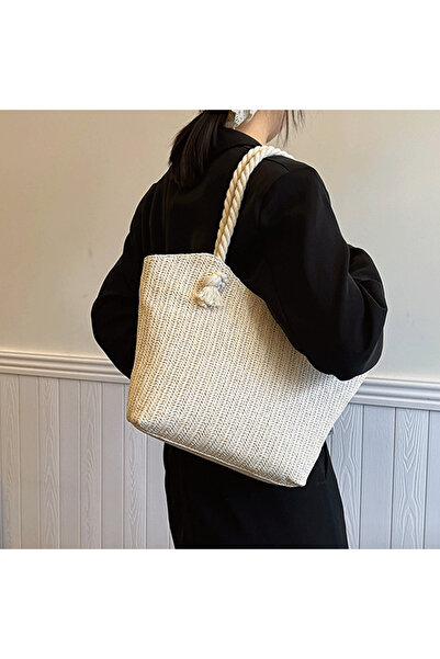 PriStyle Πλεκτή ψάθινη τσάντα παραλίας, casual κομψή, ευρύχωρη, 40x30x15 cm, ...