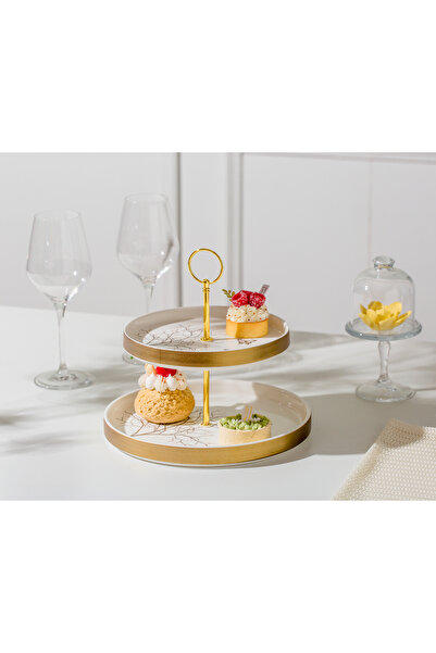 Malooki Suport Prăjituri Etajat din Porțelan, 2 Niveluri, 25 cm - Lifetree co...