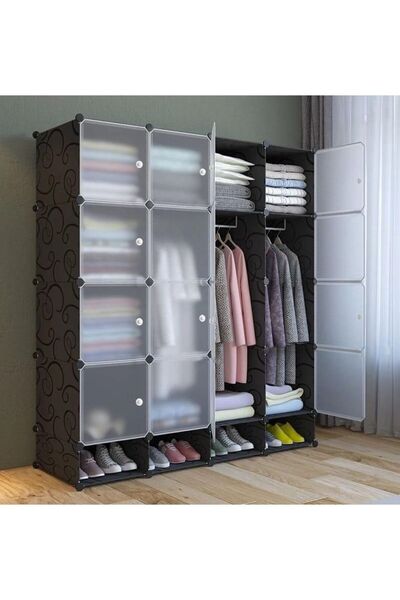 Twinkle Mart 16 Cube Double Plastic Modular Storage Closet Organizer Cabinet ...