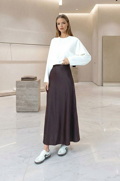 bacc Women's Bitter Brown High Waist Basic Satin Skirt Bchca-251231