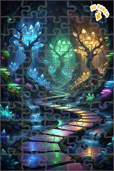 Teona Ahşap لغز خشبي مؤطر بطبقتين من مسار الغابة الكريستالية السحرية 50 قطعة ...