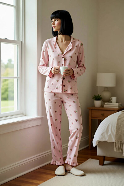 BENERLY Women's Shirt Collar Standard Sleeve Regular Fit Knitted Pajama Set F...